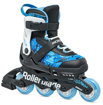 Rollerblade Microblade SL Kids Adjustable Fitness Inline Skate, Black/Sky Blue,Junior, Youth Performance Inline Skates