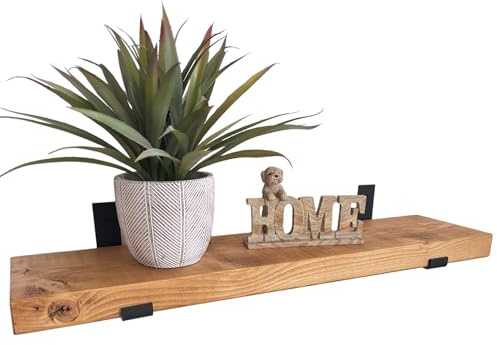 Handmade Rustic Wooden Floating Shelf | Heavy-Duty Wall Shelves with Black Seated Brackets – Ideal for Kitchen, Living Room, Bedroom & Bathroom Storage & Décor (60cm)
