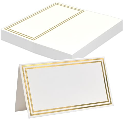 LICQIC Wedding Place Cards, Name Tags for Table Setting, 25 Pcs Gold Edge | Personalised Name Place Cards for Banquets Dinner Parties