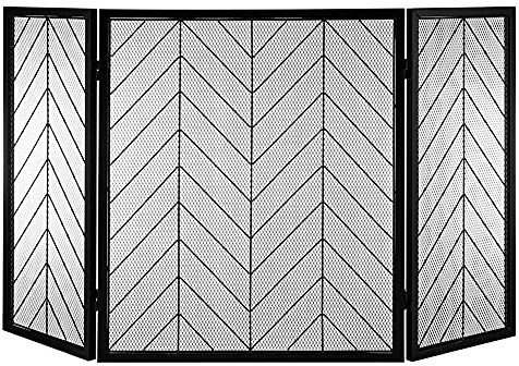 Fireplace Screens 3 Panel Large Fire Screen Mesh, Solid Wrought Iron Spark Guard Safe, Foldable Fireplace Fence for Wood Burner/Stove, 130×80cm
