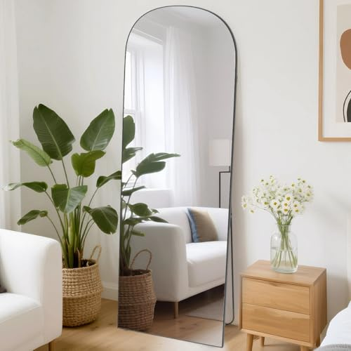 Hamlody Miroir sur Pied Arqué 162x52cm, Grand Miroir Mural à Suspendre ou à Poser Contre Le Mur pour Chambre, Salon, Entrée, Arc Noir Miroir Pleine Longueur