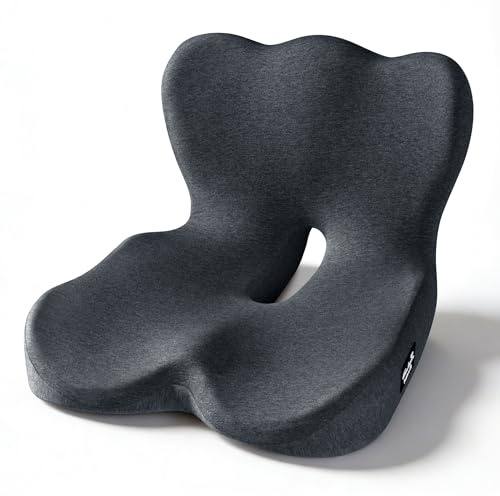 Exclusivo Mezcla Cojín de Asiento de Espuma Viscoelástica - Ergonómico, Antideslizante y Cómodo, para Silla, Oficina, Coche y Soporte Lumbar, Negro