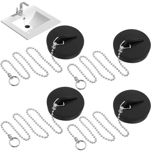 4 Tappi di Scarico, Tappi per Lavello, Tappi in Gomma per Lavello, con Catena di Arresto da 18 cm, Ø 40-45 mm, per Vasca da Bagno, Cucina, Scarico del Lavello