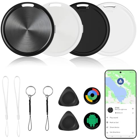 Android Tracker Tags 4 Pack Air Luggage Tracker Tags Compatible with Google Find Hub App (Android Only) Bluetooth Tracker Key Finder and Item Locator for Wallets, Backpack, Suitcases-Black
