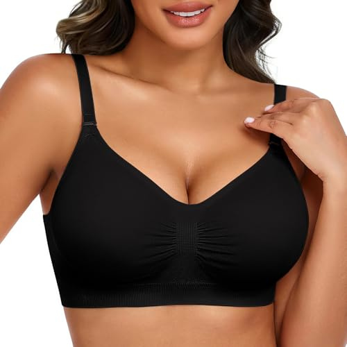 Niwicee Sujetador Sin Costuras Sin Aros para Mujer Sujetador Invisible sin Tirantes Ajustable y Extra Cómodo Tirantes Transparentes Copa Desmontable 3 Hileras de Ganchos Suave y Elástico (Negro, L)