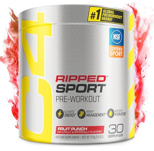 C4 Ripped Sport Pre Workout Powder Fruit Punch - NSF Certified for Sport + Zero Sugar Preworkout Energy Supplement for Men & Women - 135mg Caffeine + Weight Loss - 30 Servings