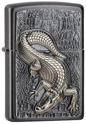 Zippo - Briquet Tempête, Emblème Crocodile, Gris, Rechargeable, Réutilisable, Résistant Au Vent, Coffret Cadeau, Fabriqué Aux États-Unis