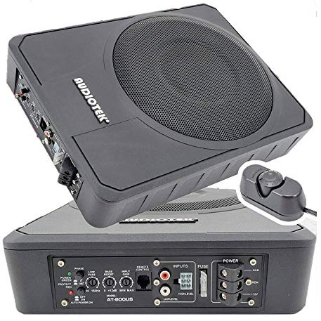 AUDIOTEK 10 Inches 1000 Watts Peak Power / 500 Watts RMS Slim Under-Seat Active Power Audio Car/Truck Angle Trunk Box Sub-woofer SUB/Supply Voltage: 11-15V DC