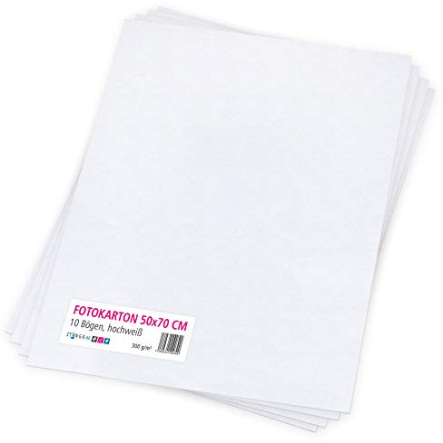 itenga Fotokarton 10 Blatt 50 x 70 cm 300 g/qm - Tonpapier Tonkarton Druckerpapier Bastelpapier Bogen durchgefärbt zum kreativen Gestalten und Basteln (Hochweiß)