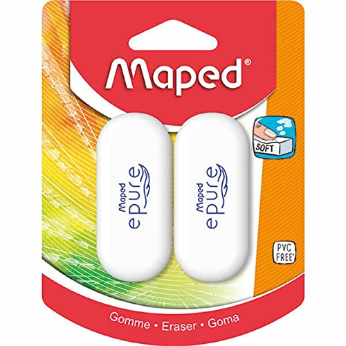 Maped - Lot de 2 Gommes Epure - Gomme Blanche au Toucher Soft Assure Douceur et Confort d’Utilisation - L 27 x P 11 x H 61 mm 103700