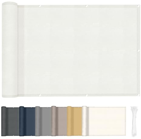 HENG FENG Brise Vue Balcon 90x600cm PES, Pare-Exterieur Cache Occultant pour Terrasse, Résistant à l'eau et aux UV, Beige