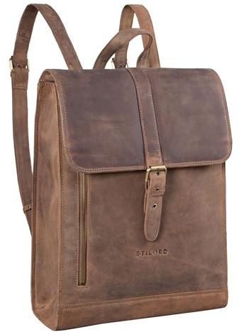 STILORD Grover Affärsryggsäck Läder Rygga Stor Arbetsryggsäck Vintage Messenger Rygga för MacBook 16 tum DIN A4 Rygsäckar Äkta läder Farbe:Mellanbrun