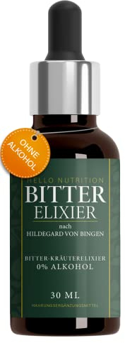 HelloNutrition BITTER ELIXIER aus Bitterstoff, Bittertropfen mit Bitterstoffe hochdosiert ohne Alkohol - nach Hildegard von Bingen Rezeptur, natürlich vegan für den Körper