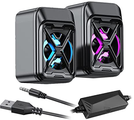 Bolwins P12DS Mini Desktop Lautsprecher, 6W 2.0 Soundstation mit Buntem Licht, USB-betrieben, 3,5 mm AUX, Tragbar für Computer, Laptop, Tablets und Smartphones