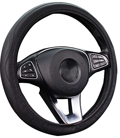 Gvolatee Coprivolante Auto Universale Nero in Finta Pelle | Copertura di Volante Diametro 37-39 cm,Accessori Auto Interno.