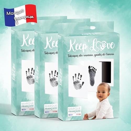 Keep’Love Lot de 3 Kits Empreinte Bébé, Tampon Sans Encre Main et Pied – Cadeau Naissance, Souvenir Bébé à Créer, Coffret Cadeau Bébé Fille Garçon, Grand Format 12,5x8 cm, Marque Toulousaine