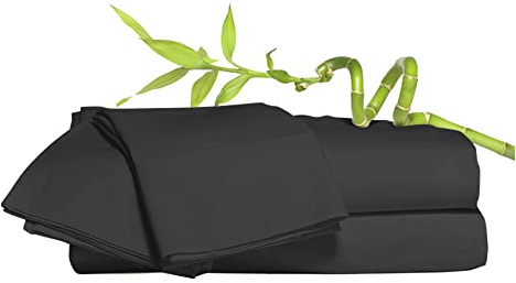 100% Bamboo Duvet Set – Duvet Cover, Deep Fitted Sheet & 2 Pillowcases by Euphoric Bedding ® (Black, Double)