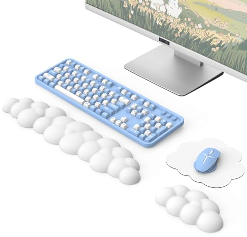 MoKo Wolke Handgelenkauflage, Ergonomisch Weich Cloud Handauflage Tastatur Maus Handballenauflage Set, Verbessertes rutschfest PU Leder Mauspad für Büro Gaming Computer Laptop, Weiß