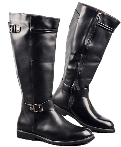 LNNLOO Botas De Equitación (37-46), Caña Ancha - Traje Medieval, Cuero Liso, Suela De Goma, Hebilla De Cinturón/Cremallera Lateral, Antideslizantes/Impermeables, Para Otoño/Hombres,41,Black