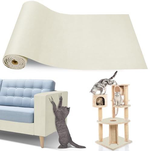 Fentar Kratzmatte Selbstklebend, 200x40cm Trimmbar Katzen Kratzmatte Wand, Verdickte Kratzteppich Katze, Kratzschutz Sofa Katze, DIY Mehrzwecks Katzenkratzmatte für Kratzwand Sofa Möbel (Beige) ﻿