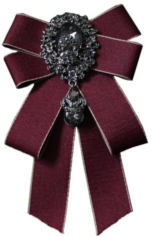 JKQBUX Noeud papillon avec strass, style rétro, style britannique, pré-attaché, réglable, ruban en tissu pour femmes et hommes, uniforme, cravate, rouge foncé, 10* 16cm