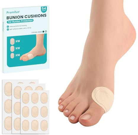Promifun, cuscinetti per alleviare il dolore all'alluce valgo da indossare con le scarpe - 54 pezzi, cuscinetti per alluce valgo in moleskine per proteggere i piedi per uomini e donne - adesivo