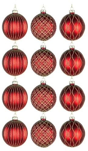 12 Stück/80 mm Glaskugeln, Weihnachtsbaumkugeln, hängende Ornamente, Verschiedene Designs, Weihnachtsbaumschmuck