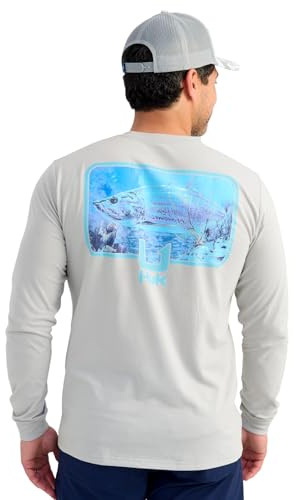 HUK Mens KC Scott Pocket Tee, Comfortable Performance Fishing Long Sleeve T-Shirt with Chest Pocket, Art Series - Harbor Mist, X-Large