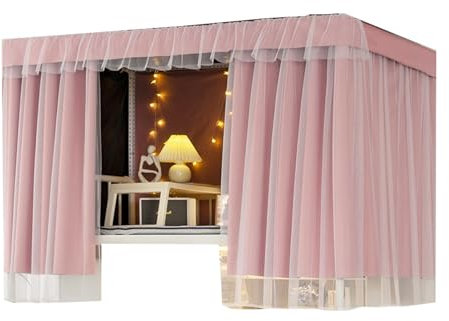 Oberes Etagenbetthimmel, 2 m lang, Etagenbettvorhänge, verdickter Stoff, Verdunkelungsvorhänge, seitliche Öffnungstür mit großem Raum (Vorhang x 3 + Regal 1,2 m, Blume A) Premium Verdunkelung L