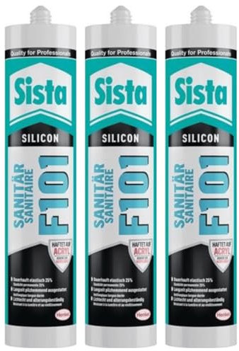 Sanitär Silikon F101 für Innen und Außen Manhatten Grau Bad und Küche - Schimmelressistent - UV und Witterungsbeständig - Perfekt für Badewannen, Waschbecken Toiletten (3 x 300ml)