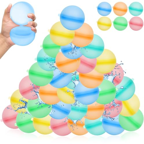 ZZQVIP Återanvändbara Vattenbombset, 36 stycken, Silikon Vattenbollar 5 cm med Clip, Vattenleksaker för Barn till Pool, Strand, Trädgård, Barnkalas och Sommarfest
