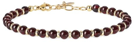 COAI Granatarmband för kvinnor, justerbart 18K guldpläterat rostfritt stål kristallarmband för kvinnor 5 mm, 6.7+1.2, Sten, granatsten