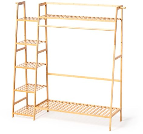 Armario Perchero Syndra - Camel - Ropero infantil abierto de bambú natural para habitación de niños - Perchero Montessori para niños