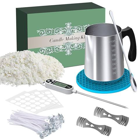Candle Making Kit Supplies for Adults, Soy Candle Making Kits for Beginners,DIY Candle Kit with Natural Soy Wax, 900ml Candle Make Pouring Pot, Wicks Sticker, Candle Wicks, Wicks Holder and Spoon