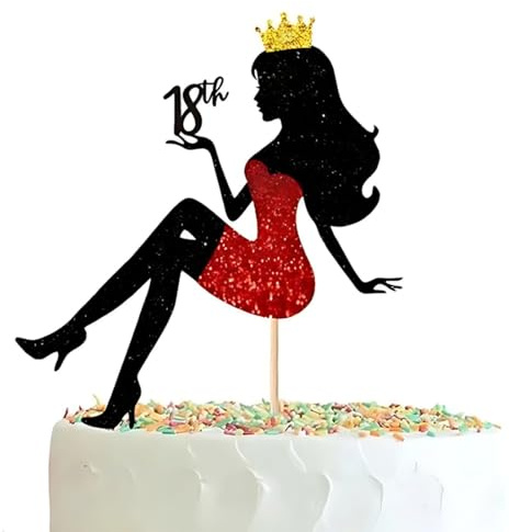 UYVPAER Figura Decorativa Para Tartas, Diseño De Silueta De Niña, Decoración Para Tarta De 18 Cumpleaños Con Purpurina De Tacón Alto, Decoración Para Niñas, Despedida De Soltera, Temática De