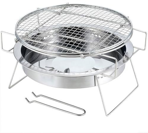 Zeroupshop Parrilla plegable portátil de acero inoxidable para barbacoa, parrilla de carbón para cocinar al aire libre, fogata, puerta para camping, picnic, patio, jardín
