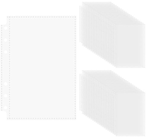 60 Pcs Fundas Plástico A6 Transparente, Portafolios A6 Plastico, Fundas de Plástico Transparente con 6 Agujeros para Carpetas de Anillas, Documentos, Cuadernos, Tarjetas