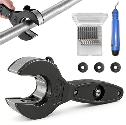 Tagliatubi in Acciaio Inossidabile, Tagliatubi per Tubi in Rame da 8-29 mm, Tagliatubi a Cricchetto 2 in 1 per Tubi in Acciaio Inossidabile, Rame, Plastica e Alluminio, con 3 Rotelle di Ricambio e Ute