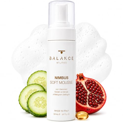 BALANCE MILANO Mousse Detergente Viso Struccante Delicata 150 ml con Vitamina E, Cetriolo Bio, Melograno Bio - Schiuma Made in Italy per Tutti i Tipi di Pelle - Skin Care