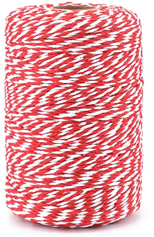 jijAcraft Christmas Red and White String: 200M Cotton Bakers Twine, 2MM Garden Thread Twine, 656 Feet Durable Cotton String for DIY Crafts, Gift Wrapping, Packing, Christmas Decoration