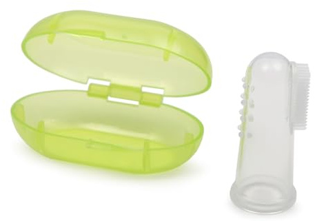 cepillo de dientes de silicona con caja de almacenamiento para bebés, cepillo de dientes de dedo, sin BPA