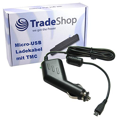 Trade-Shop Premium Micro-USB 2A KFZ-Ladekabel 12V/24V mit TMC Antenne ersetzt 4UUC5 4UUC.001.05 4 UUC 23 für Becker Blaupunkt Falk Garmin Navigon Tomtom Navigationsgerät (1,1m Länge)