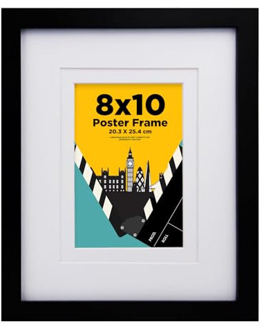 EGOFINE 10x8 Picture Frame,100% Solid Wood Frame with 7x5 Mat,10x8 Photo Frame with Acrylic Glass,20x25 cm Poster Frames for Tabletop and Wall Mounting,Black