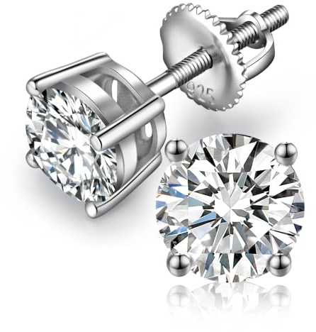 JiaYang Glänsande cz diamantörhängen för män och kvinnor, 925 sterling silver cubic zirconia, skruvörhängen med lång tjock stolpe, 4 mm-8 mm, 8mm, Kubisk zirkonia