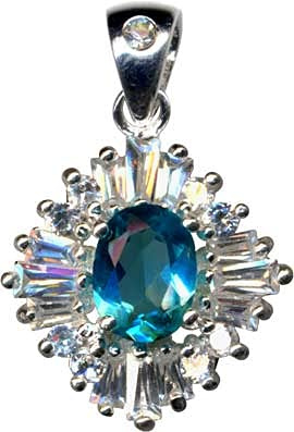 Stjärna blomma fyrkantig oval blå vit hänge silverhänge äkta sterling silver 925 zirkonium kristaller kedjehänge kärlek tro ungdomlig stil extravagant nya snygga fashionabla vit klar smycke 51017
