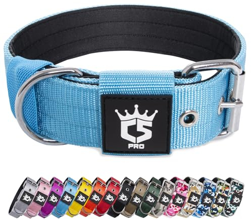 TSPRO Taktisches Hundehalsband, Robustes Halsband für Hunde mit Metallschnallenverschluss, 3,8 cm Breit, Verstellbar und Dick für Mittel bis Großgroße Hunde (Blau M)