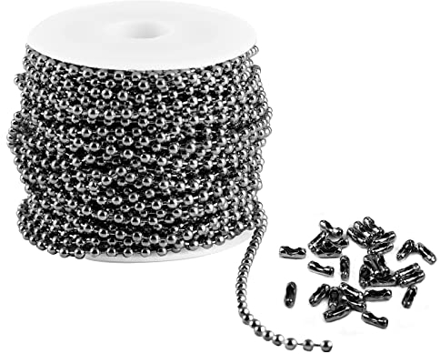 KISSPAT 10M Schwarz Kugelkette, 2,4mm Schwarz Perlenkette mit 50 Stecker Splitter Schmuck Basteln Zubehör für DIY Schmuckherstellung