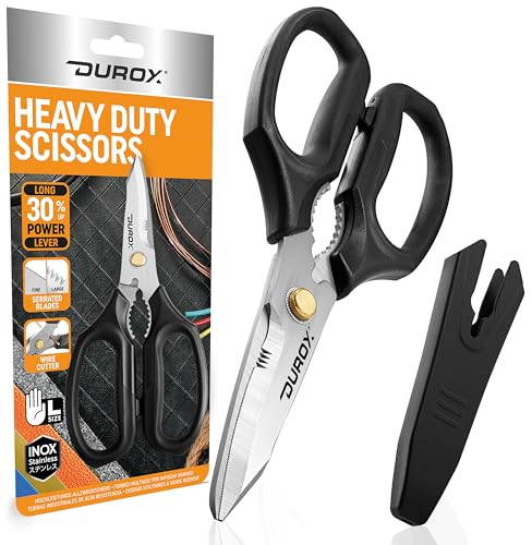 DUROX - Heavy Duty Scissors, Multipurpose Utility Scissors. Built to Cut Leather, Cardboard, Carpet, Plastic and Rope. All Purpose Heavy Duty Kitchen Scissors to Cut Poultry, Chicken and Fish Bones