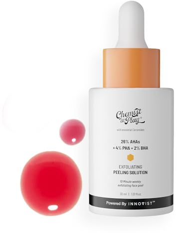 Chemist at Play 26% AHA 2% BHA 4% PHA Peeling Solution Chemical Exfoliator for Face Glycolic Acid (AHA), Salicylic Acid (BHA), Lactobinoic Acid (PHA) Tan Off 10-Minute Peel Derma Tested 30ml