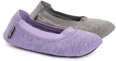 MUK LUKS Women's 2 Pack Travel Ballerina Set Slipper, Grey, Medium UK